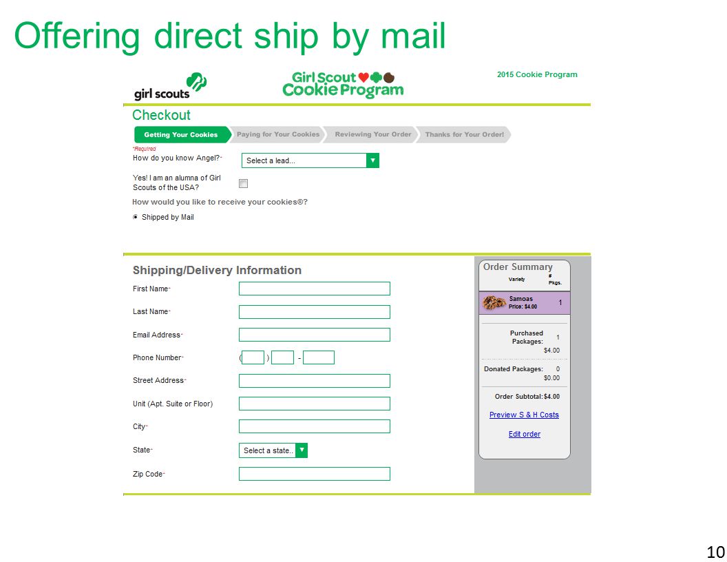 10 Offering direct ship by mail