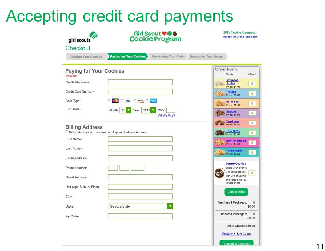 11 Accepting credit card payments