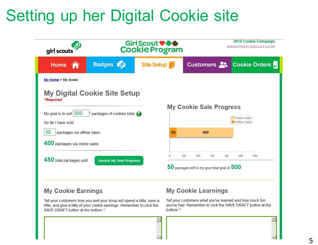 5 Setting up her Digital Cookie site