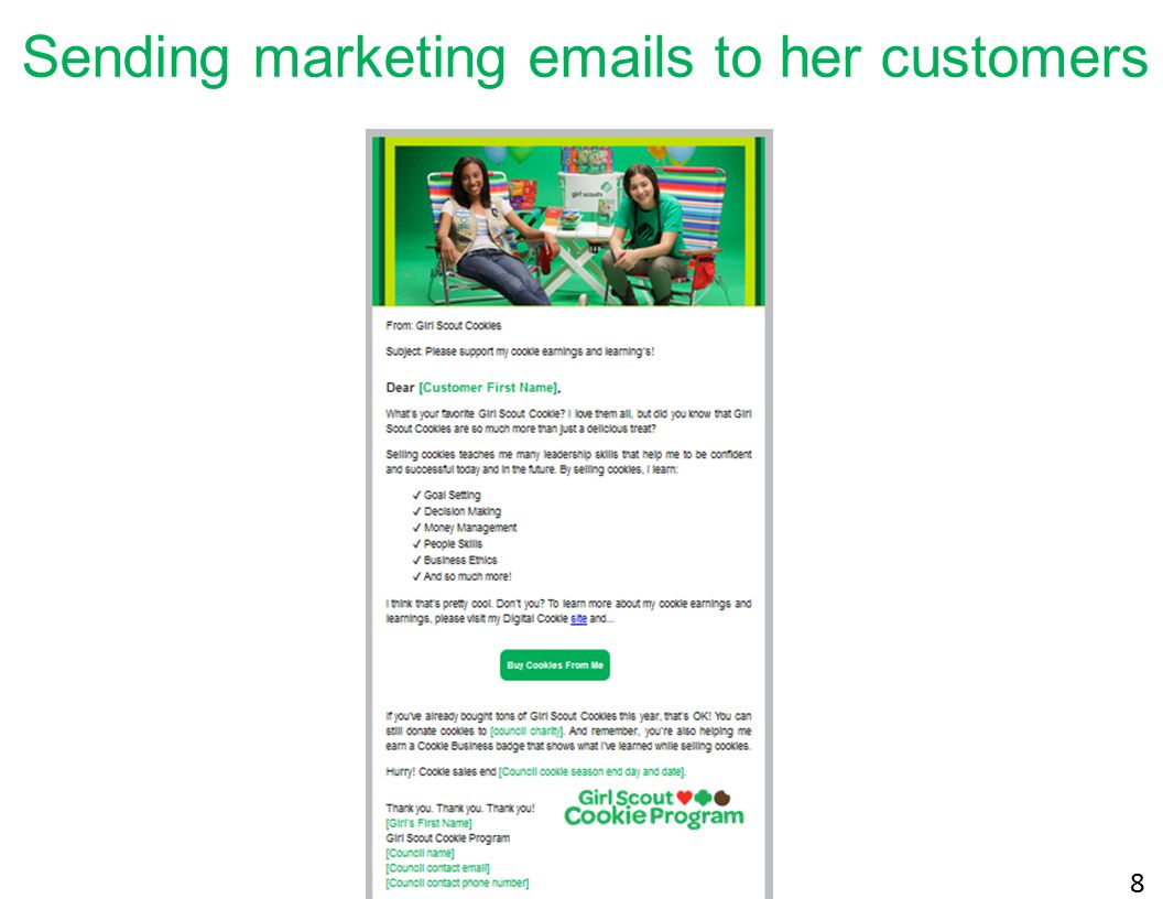 8 Sending marketing  s to her customers