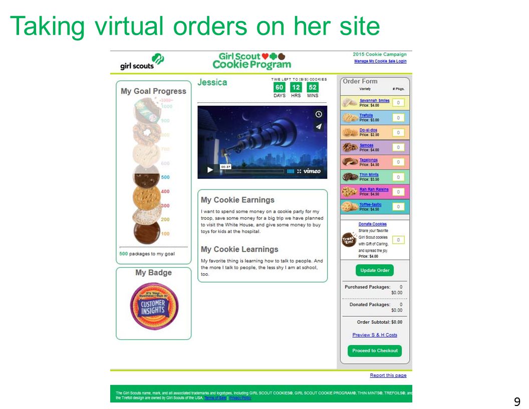 9 Taking virtual orders on her site