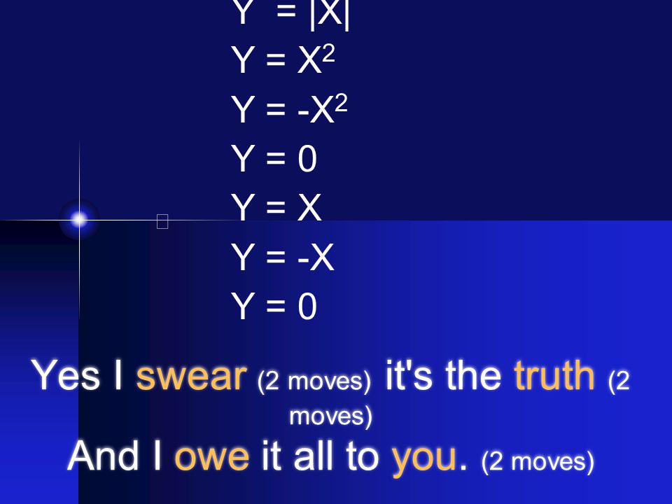 Yes I swear (2 moves) it s the truth (2 moves) And I owe it all to you.