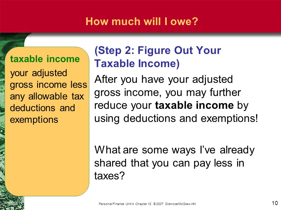 10 Personal Finance Unit 4 Chapter 12 © 2007 Glencoe/McGraw-Hill How much will I owe.