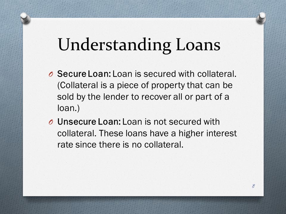 Understanding Loans O Secure Loan: Loan is secured with collateral.