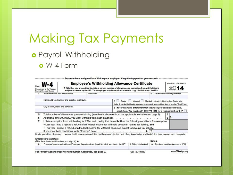 Making Tax Payments  Payroll Withholding  W-4 Form
