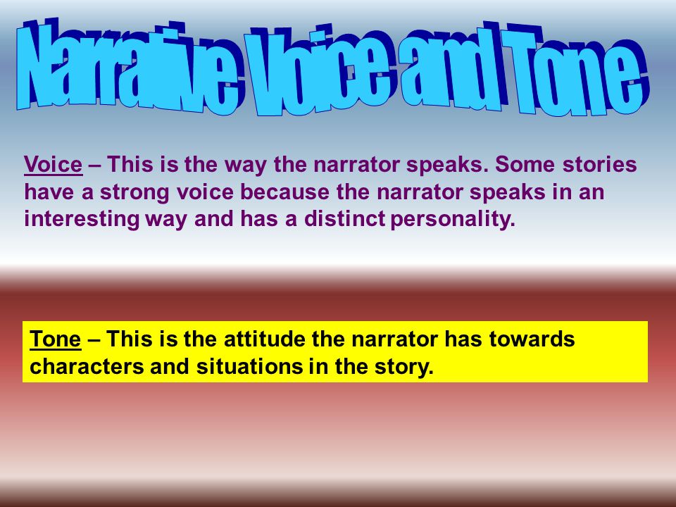 Voice – This is the way the narrator speaks.