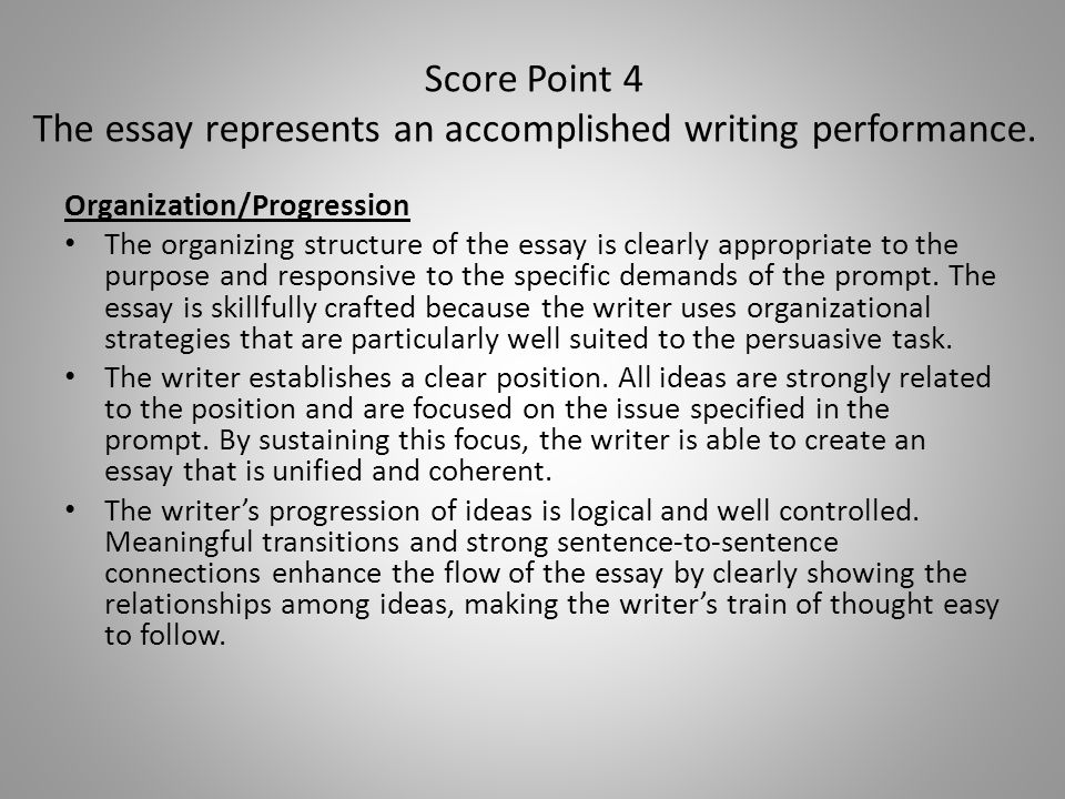 Score Point 4 The essay represents an accomplished writing performance.
