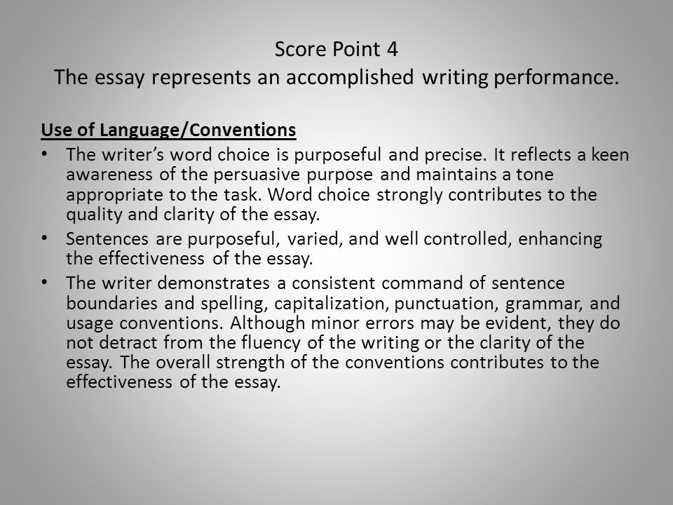 Score Point 4 The essay represents an accomplished writing performance.