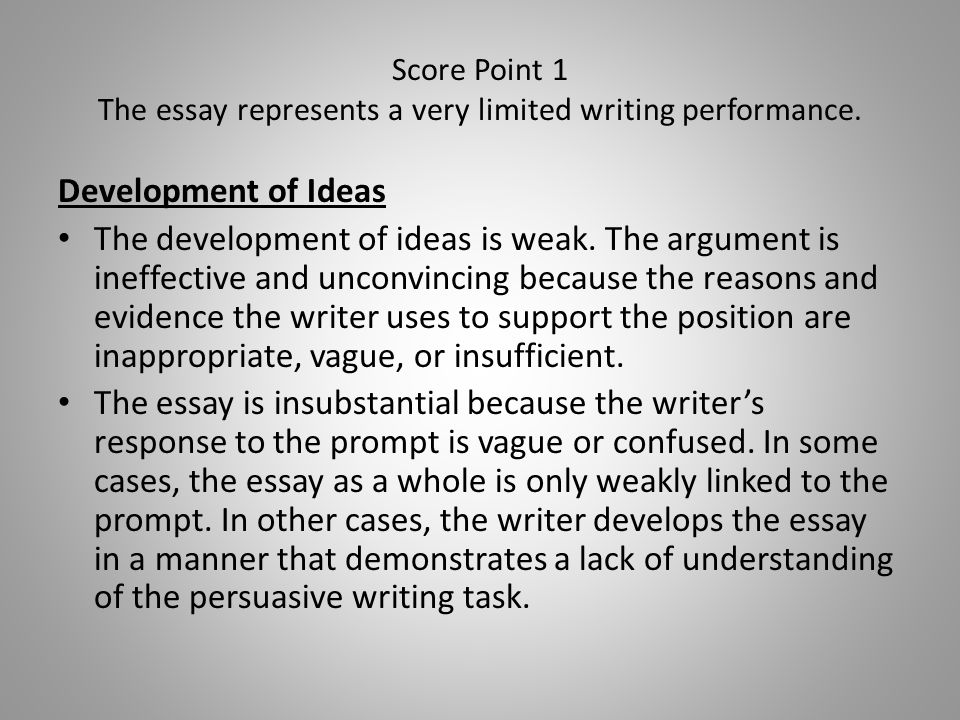 Score Point 1 The essay represents a very limited writing performance.