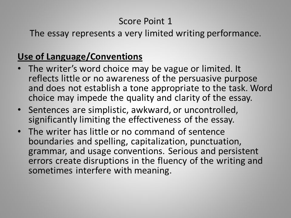 Score Point 1 The essay represents a very limited writing performance.