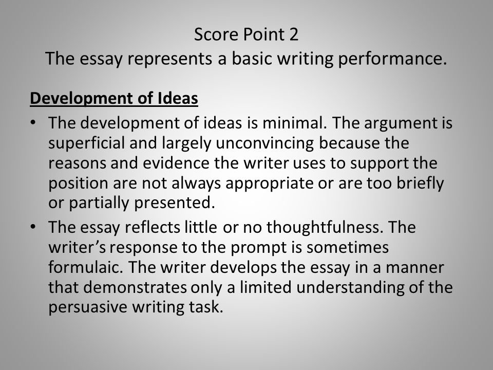 Score Point 2 The essay represents a basic writing performance.