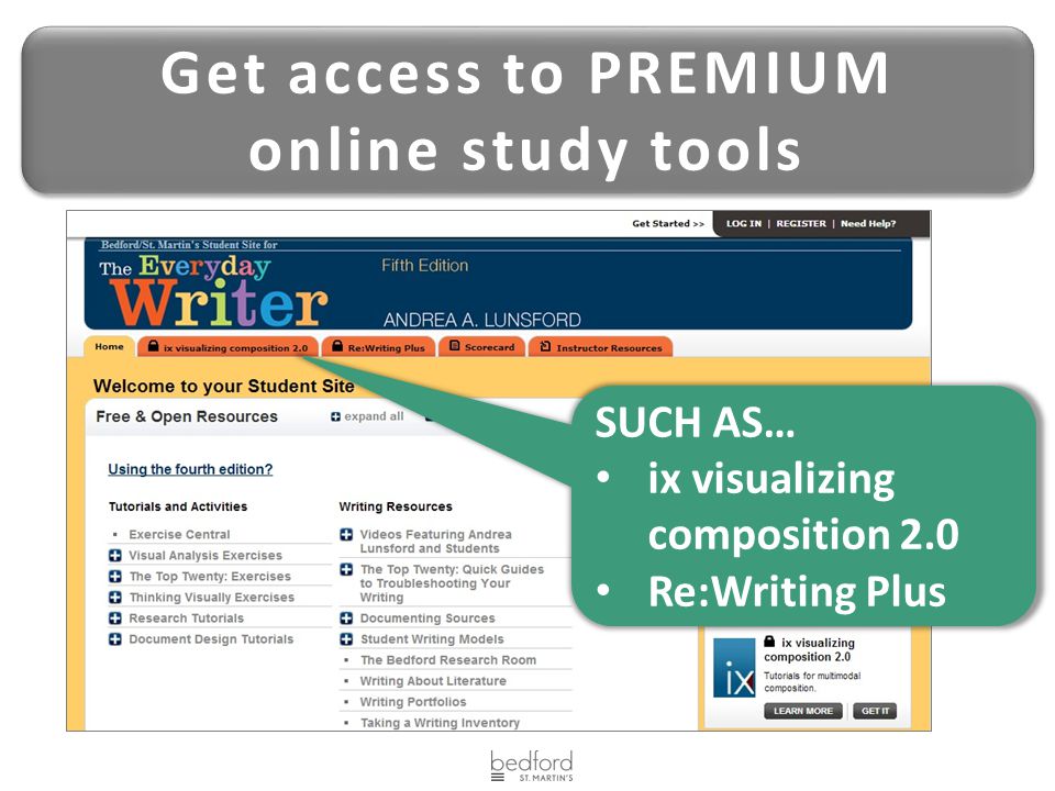 Get access to PREMIUM online study tools Get access to PREMIUM online study tools SUCH AS… ix visualizing composition 2.0 Re:Writing Plus