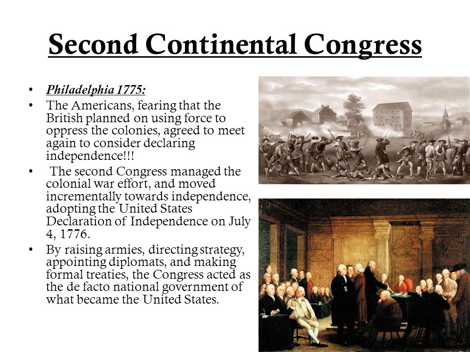 second continental congress The continental congress was a result of the patriots' frustration with the intolerable acts they included sam adams, george washington & john adams. second continental congress The continental congress was a result of the patriots' frustration with the intolerable acts they included sam adams, george washington & john adams.