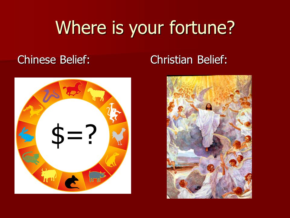 Where is your fortune Chinese Belief: Christian Belief: $=