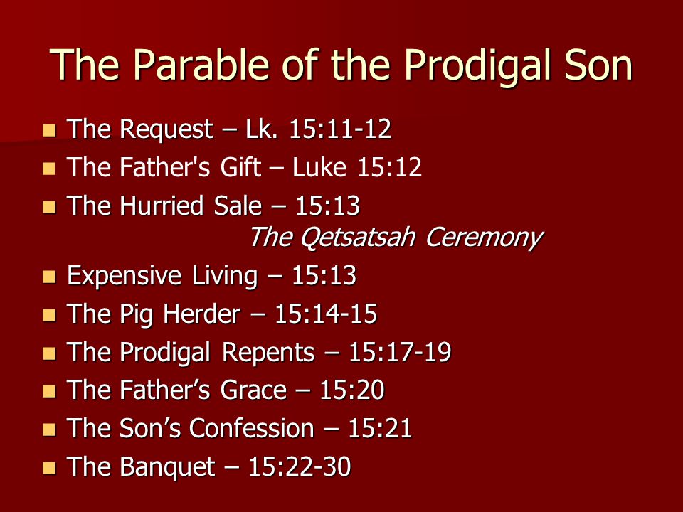 The Parable of the Prodigal Son The Request – Lk. 15:11-12 The Request – Lk.