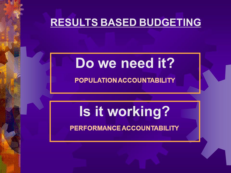 RESULTS BASED BUDGETING Do we need it. Is it working.
