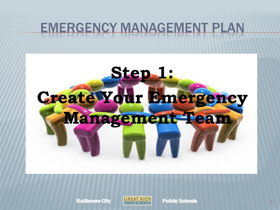 Baltimore City Public Schools Step 1: Create Your Emergency Management Team 7