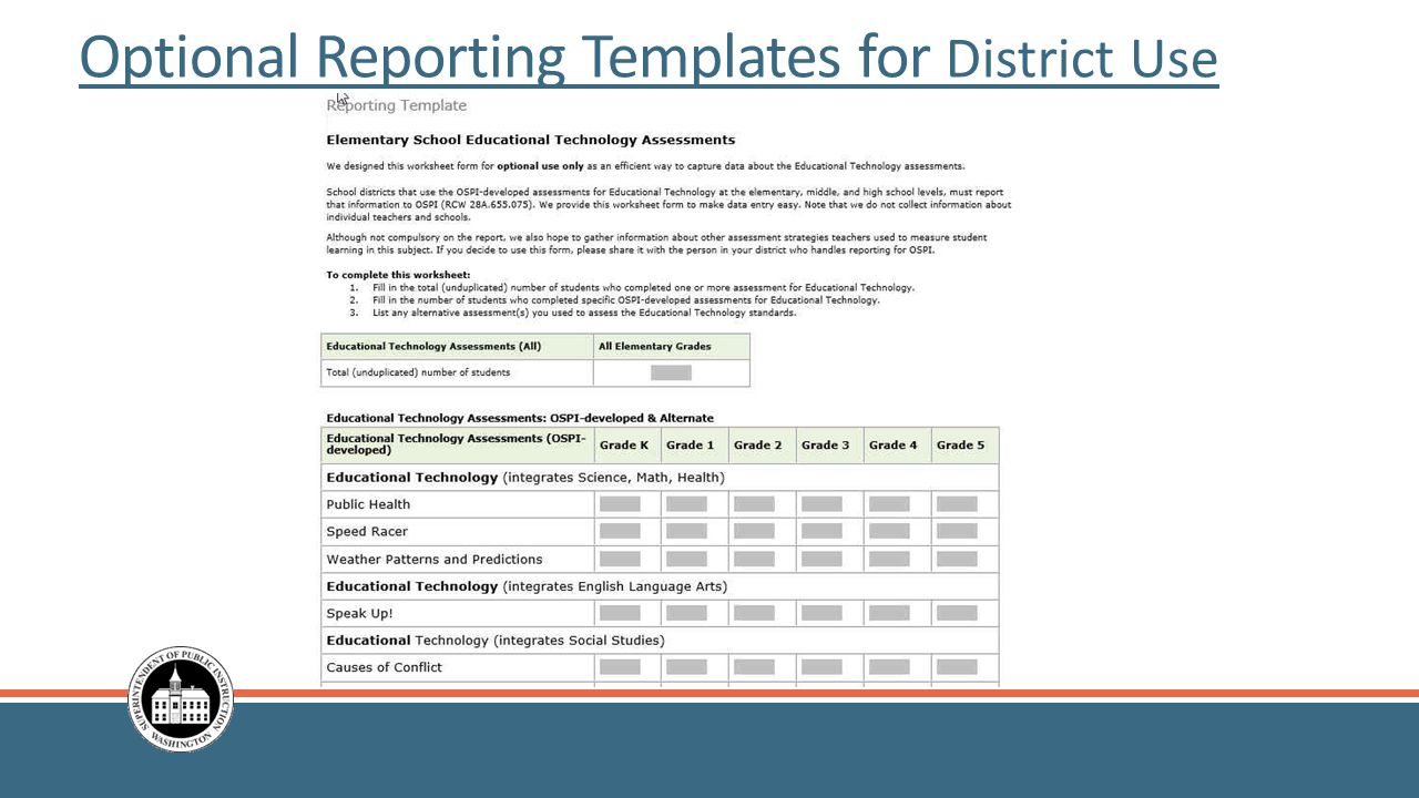 Optional Reporting Templates for District Use