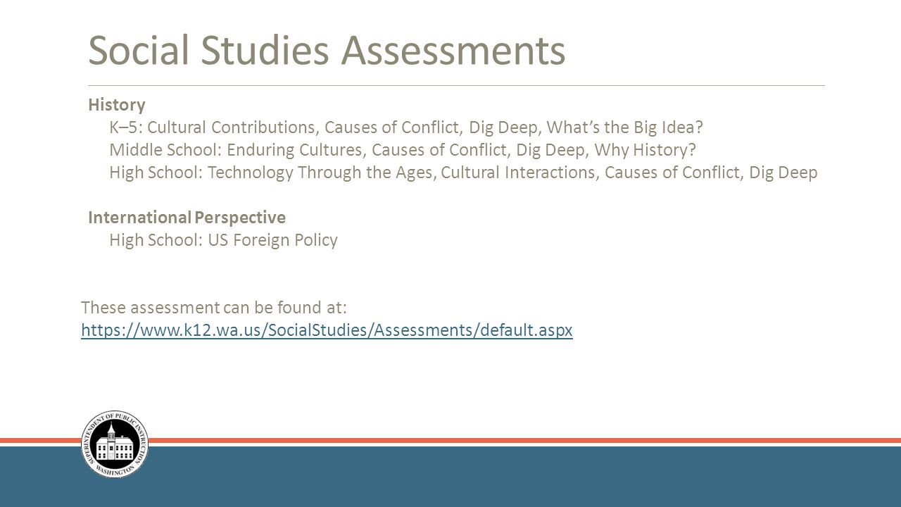 Social Studies Assessments History K–5: Cultural Contributions, Causes of Conflict, Dig Deep, What’s the Big Idea.