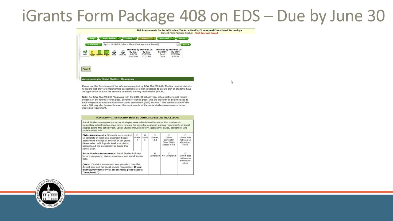 iGrants Form Package 408 on EDS – Due by June 30