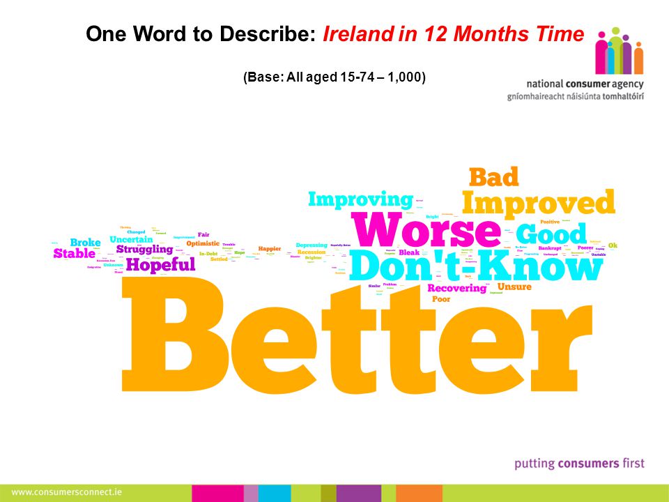 14 Making Complaints One Word to Describe: Ireland in 12 Months Time (Base: All aged – 1,000)