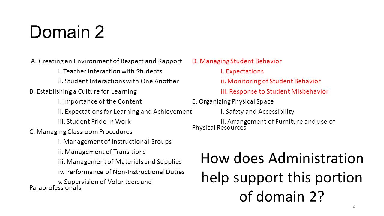 Domain 2 A. Creating an Environment of Respect and Rapport i.