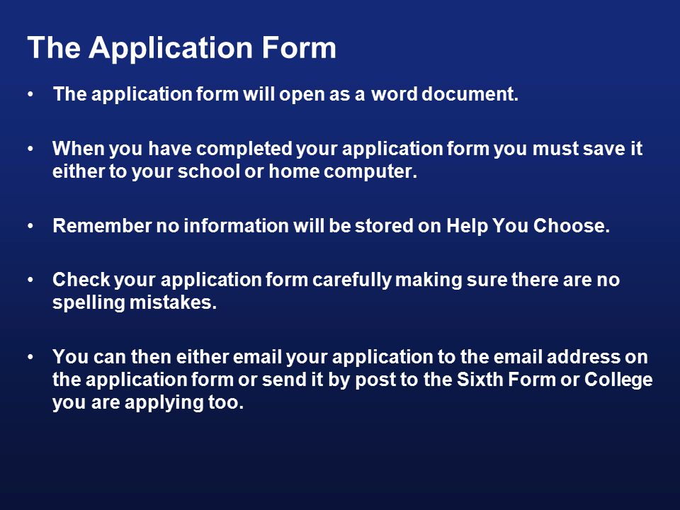 The Application Form The application form will open as a word document.