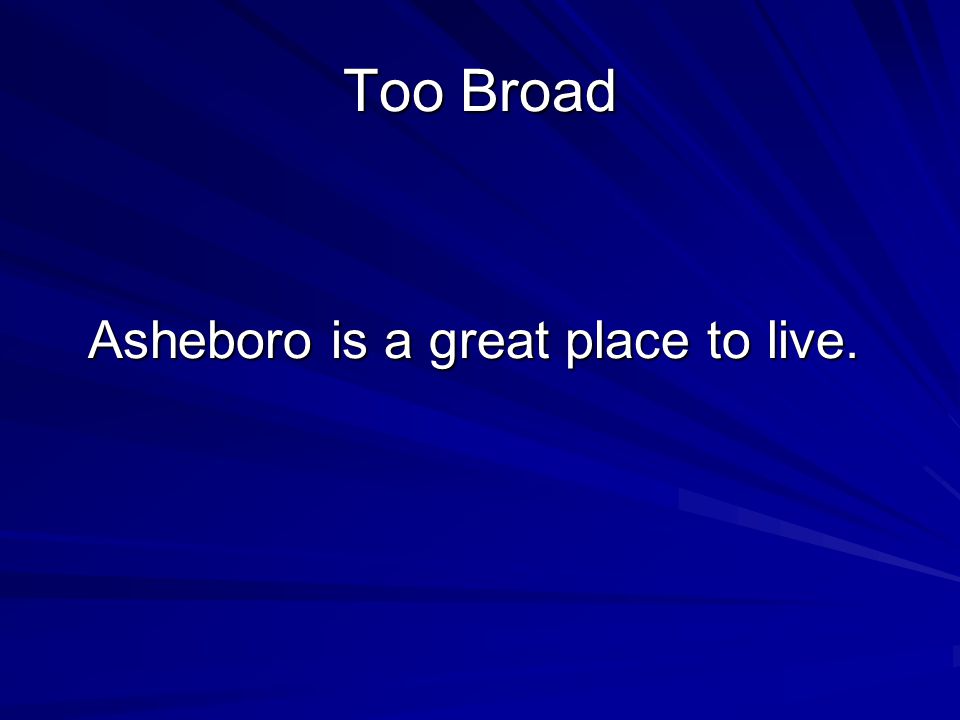 Too Broad Asheboro is a great place to live. Asheboro is a great place to live.