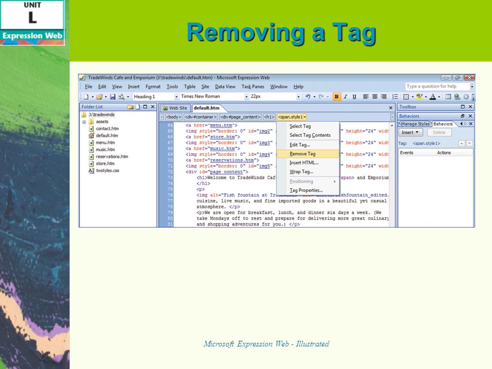 Removing a Tag Microsoft Expression Web - Illustrated
