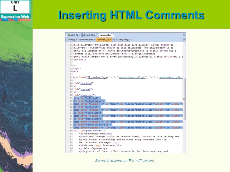 Inserting HTML Comments Microsoft Expression Web - Illustrated