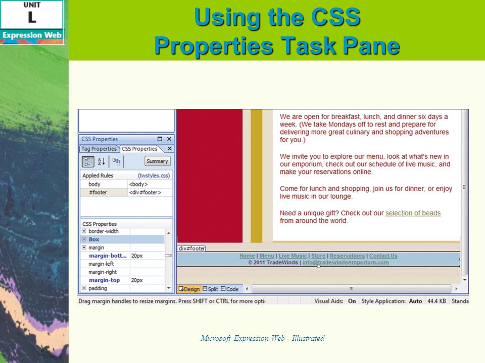 Using the CSS Properties Task Pane Microsoft Expression Web - Illustrated