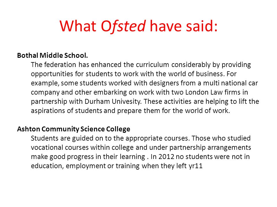 What Ofsted have said: Bothal Middle School.