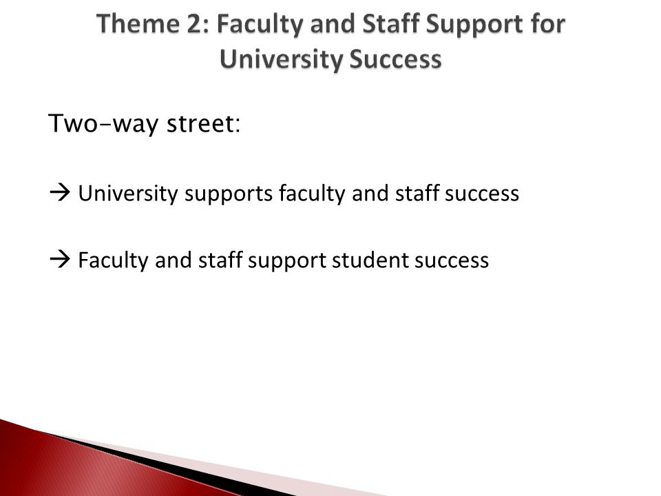 Two-way street:  University supports faculty and staff success  Faculty and staff support student success