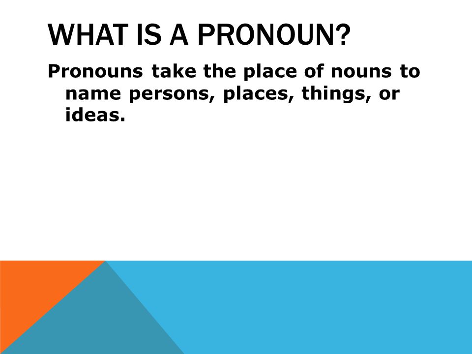 Pronouns take the place of nouns to name persons, places, things, or ideas.