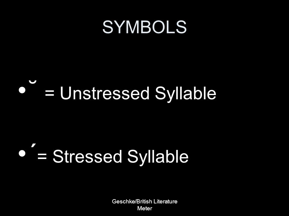 Geschke/British Literature Meter SYMBOLS ˘ = Unstressed Syllable ΄ = Stressed Syllable