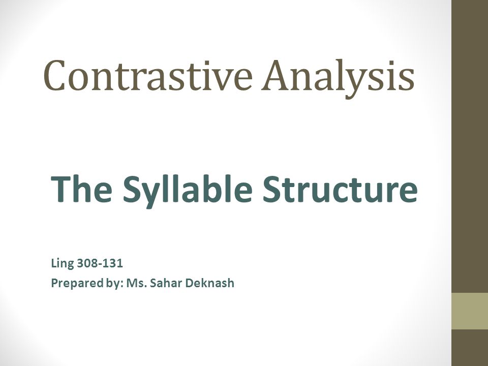 Contrastive Analysis The Syllable Structure Ling Prepared by: Ms. Sahar Deknash