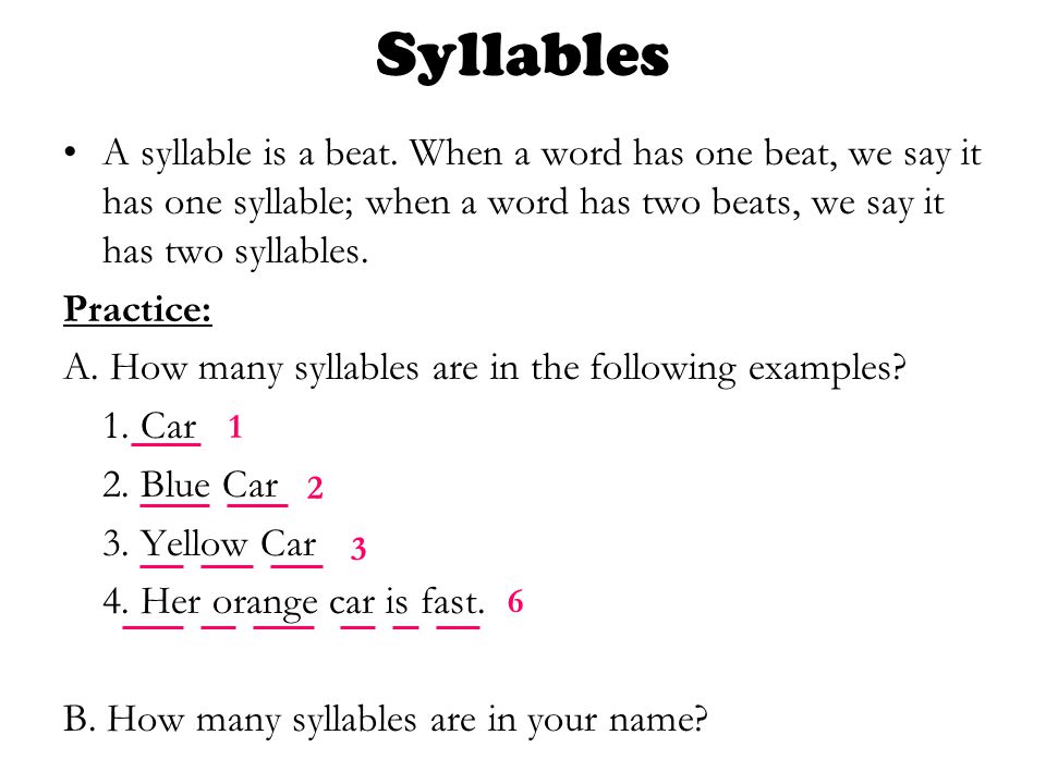 Syllables A syllable is a beat.
