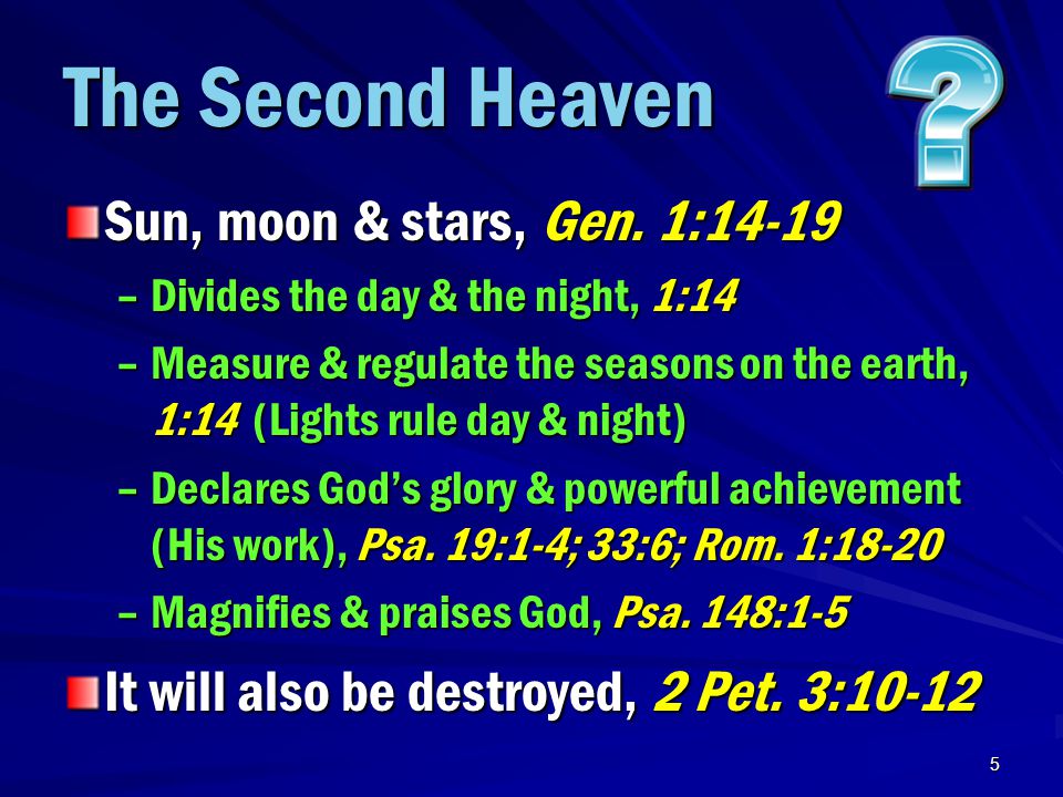 5 The Second Heaven Sun, moon & stars, Gen.