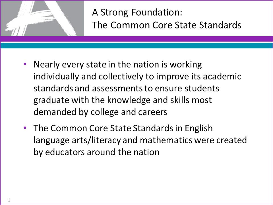 Nearly every state in the nation is working individually and collectively to improve its academic standards and assessments to ensure students graduate with the knowledge and skills most demanded by college and careers The Common Core State Standards in English language arts/literacy and mathematics were created by educators around the nation 1 A Strong Foundation: The Common Core State Standards