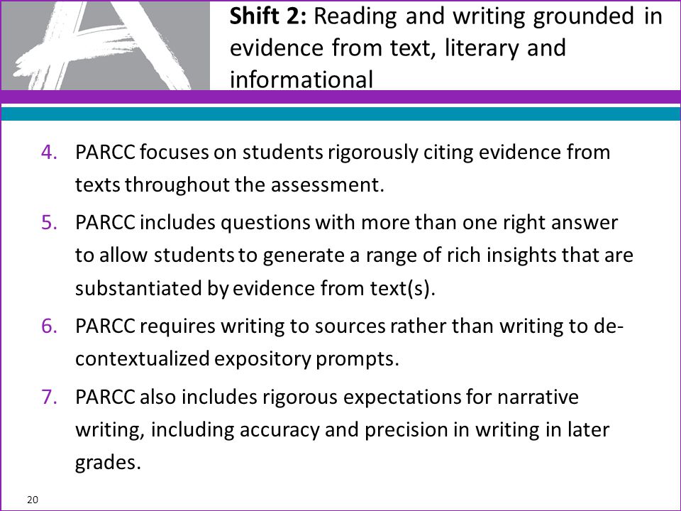 4.PARCC focuses on students rigorously citing evidence from texts throughout the assessment.