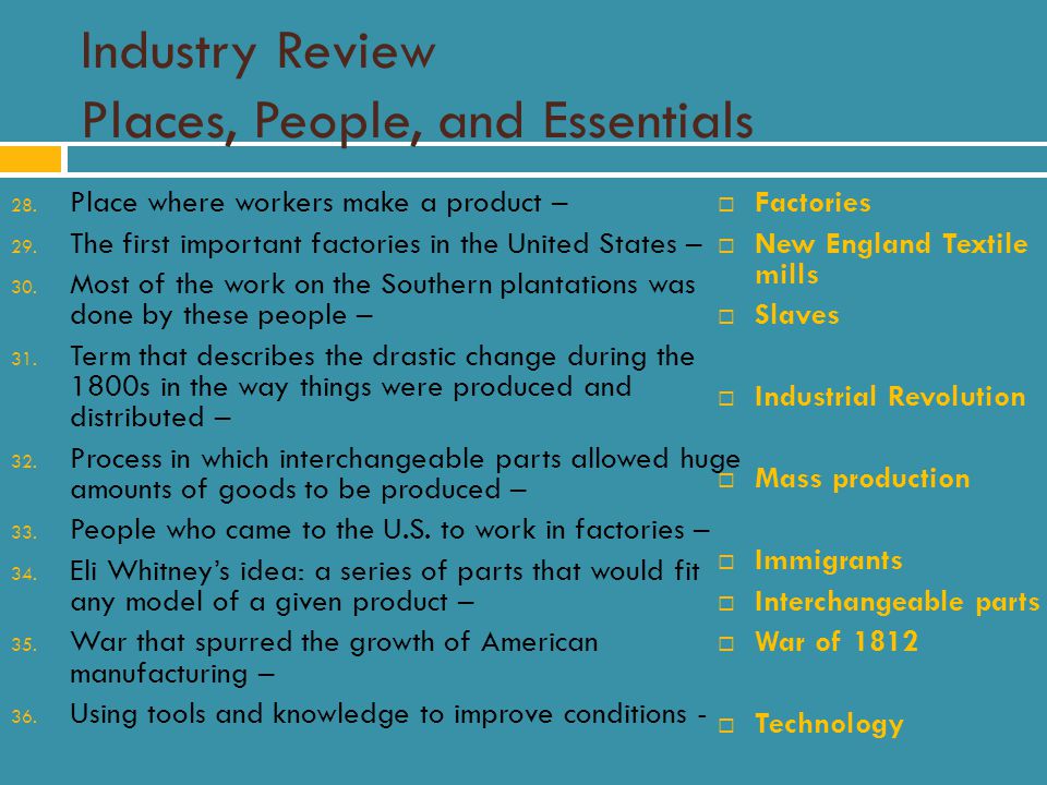 Industry Review Places, People, and Essentials 28.