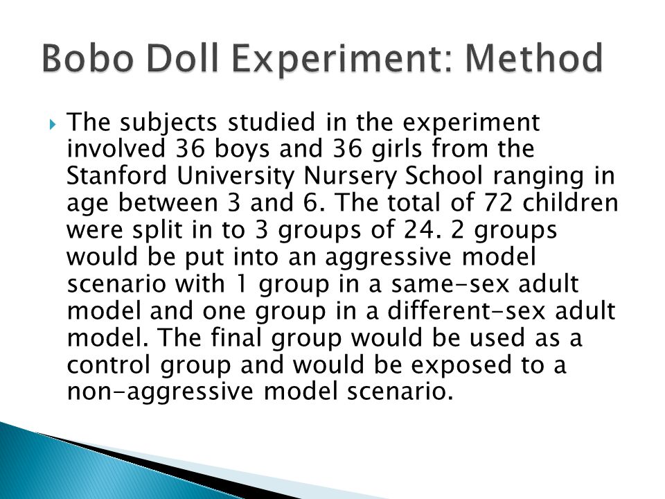  The subjects studied in the experiment involved 36 boys and 36 girls from the Stanford University Nursery School ranging in age between 3 and 6.