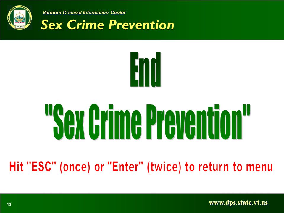 Sex Crime Prevention   13 Vermont Criminal Information Center