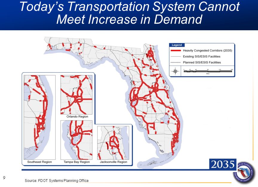 Today’s Transportation System Cannot Meet Increase in Demand 9 Source: FDOT Systems Planning Office