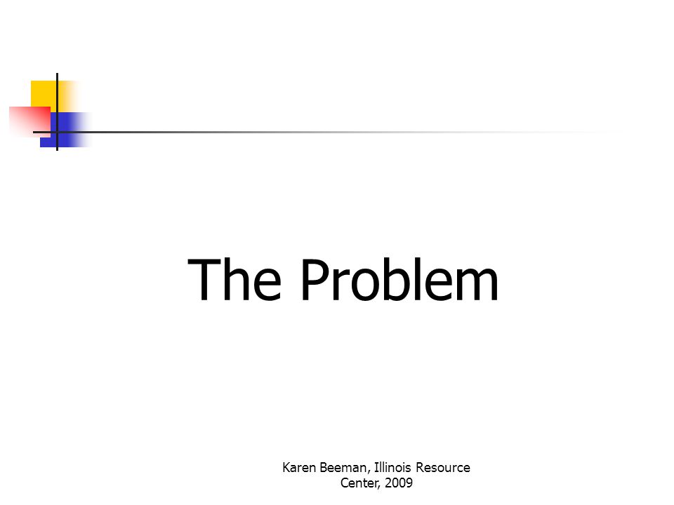 Karen Beeman, Illinois Resource Center, 2009 The Problem