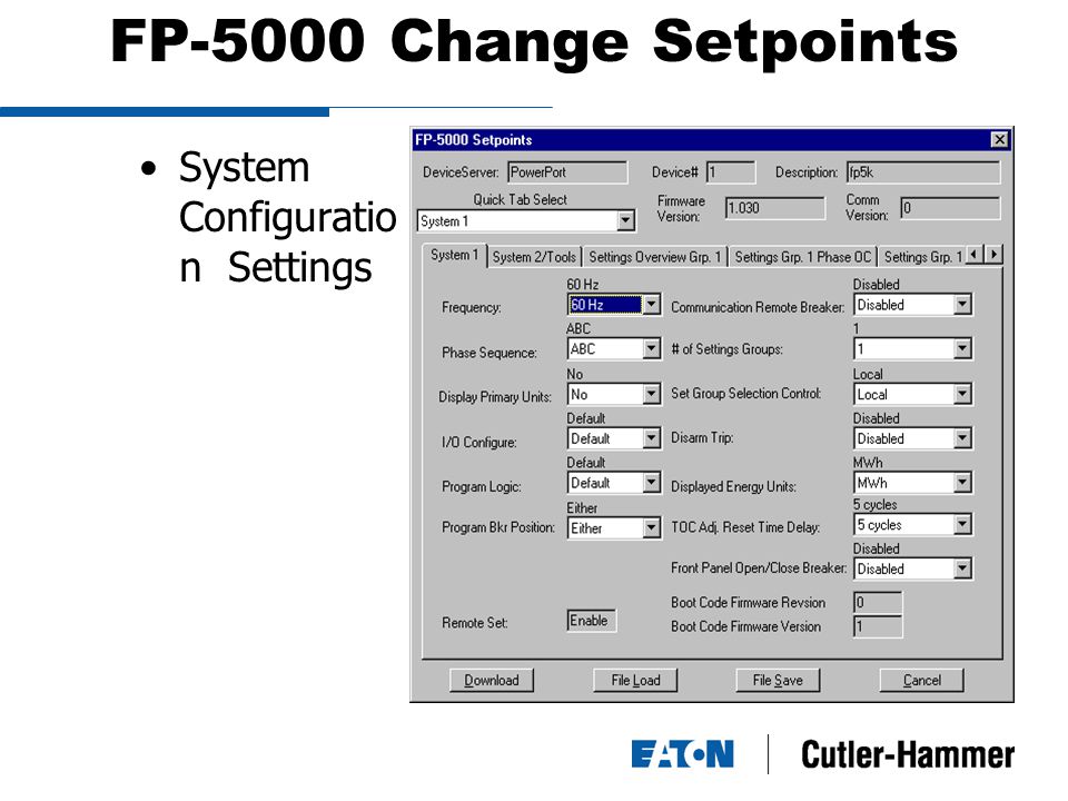 FP-5000 Change Setpoints System Configuratio n Settings