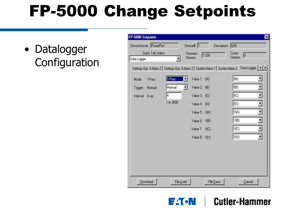 FP-5000 Change Setpoints Datalogger Configuration