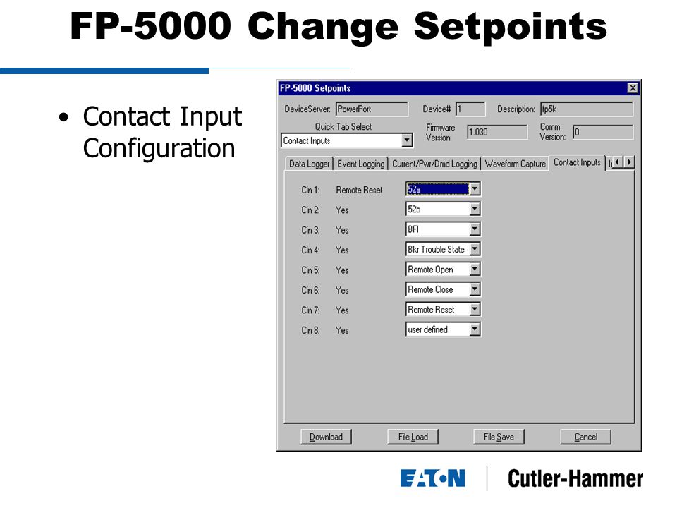 FP-5000 Change Setpoints Contact Input Configuration