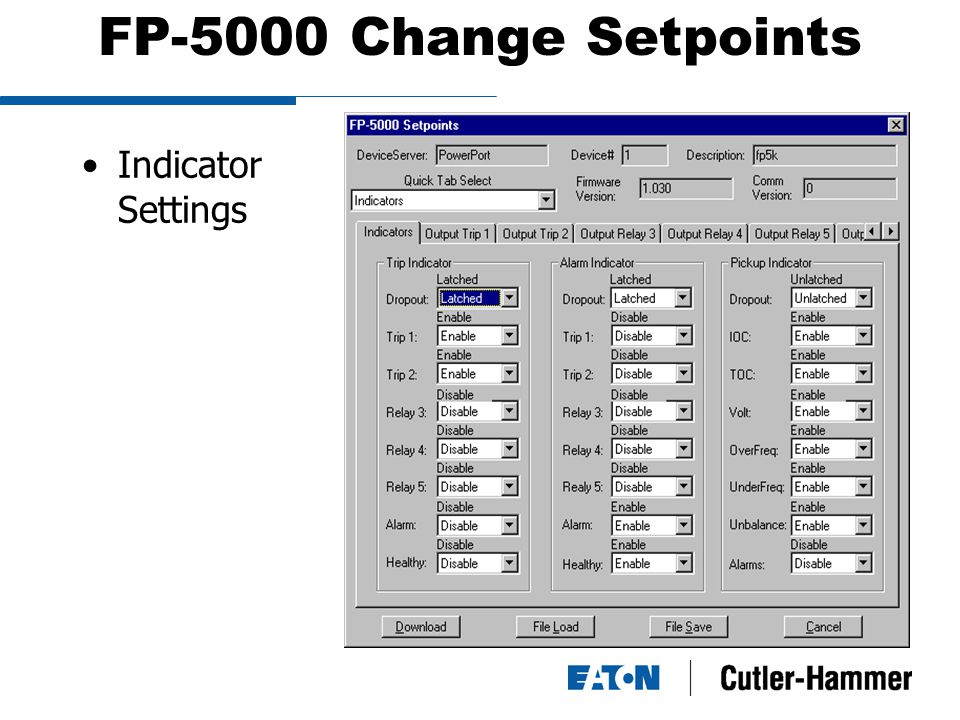 FP-5000 Change Setpoints Indicator Settings