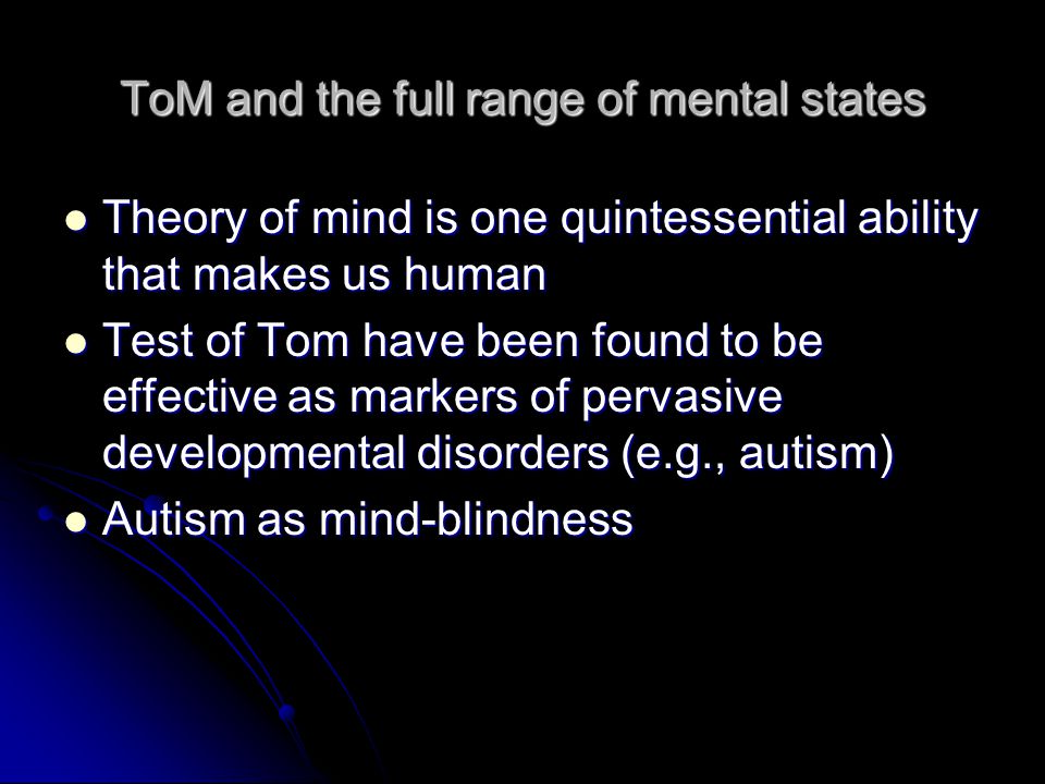 mindblindness essay on autism and the theory of mind Mindblindness an essay on autism and theory of mind mindblindness: an essay on autism and theory of mind , in mindblindness, simon baron cohen presents a model of theevolution and development of mindreading he. mindblindness essay on autism and the theory of mind Mindblindness an essay on autism and theory of mind mindblindness: an essay on autism and theory of mind , in mindblindness, simon baron cohen presents a model of theevolution and development of mindreading he.